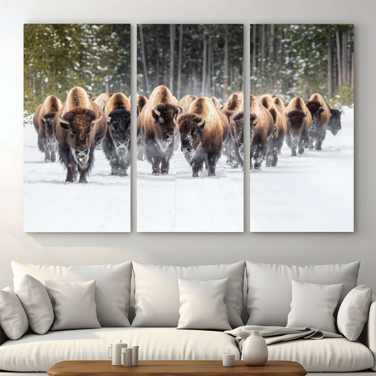 American Bison Herd Wall Art Canvas Print – Powerful Winter