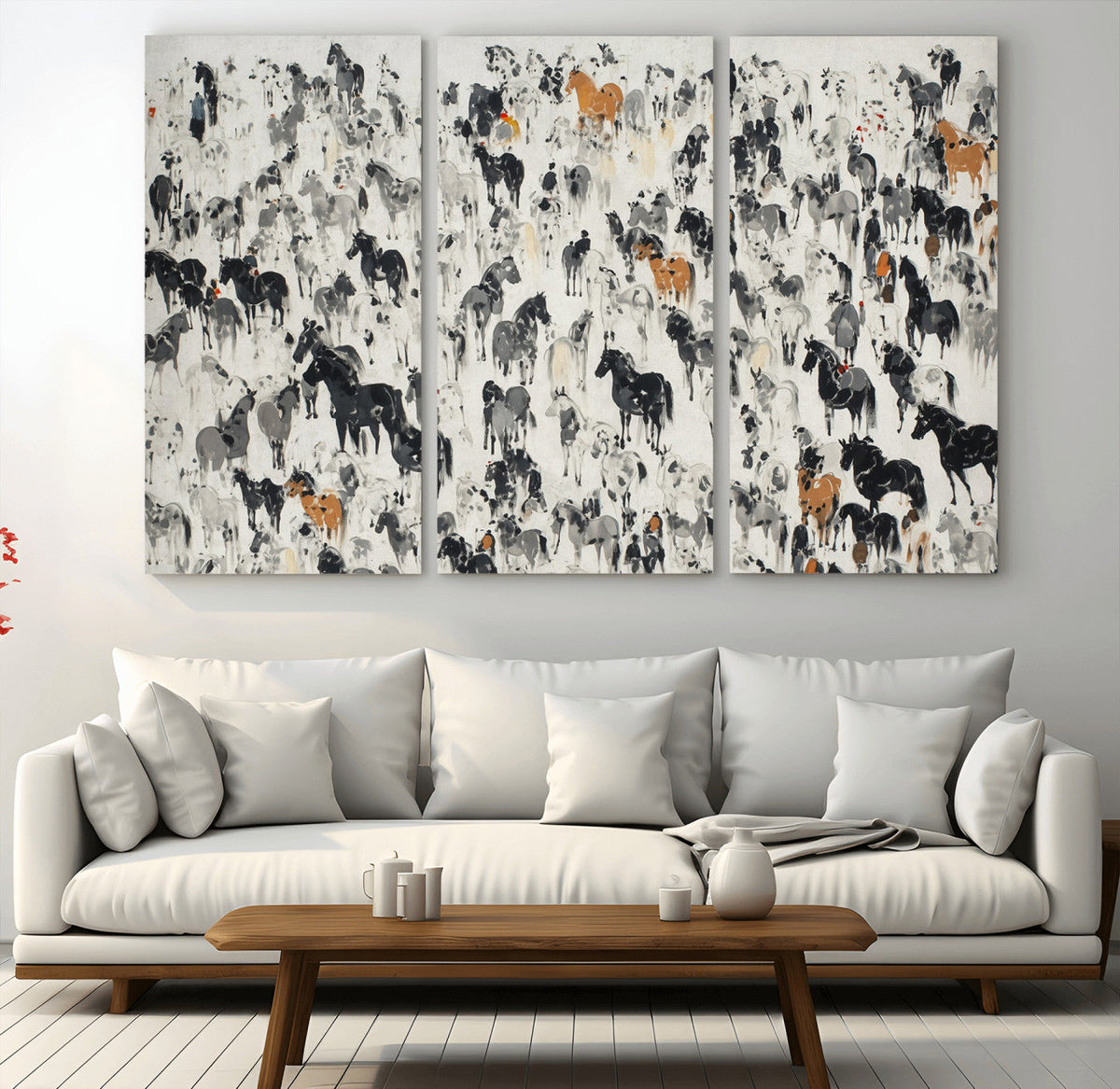 Wild Horse Stampede Wall Art Canvas Print – Monochrome