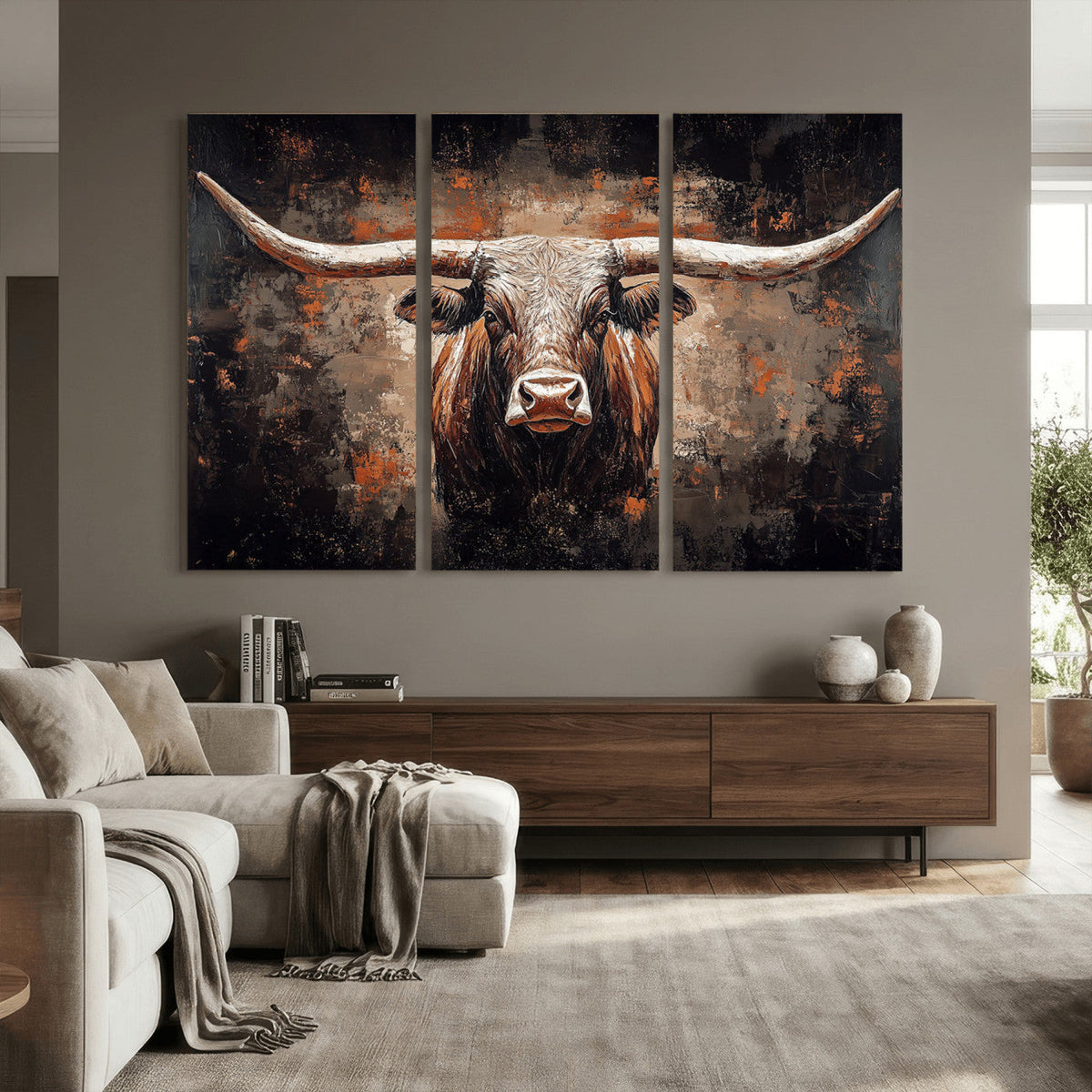 Abstract Longhorn Wall Art Canvas Print – Vintage Western