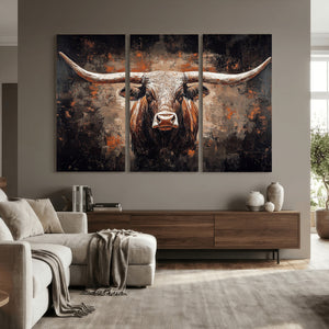 Abstract Longhorn Wall Art Canvas Print – Vintage Western