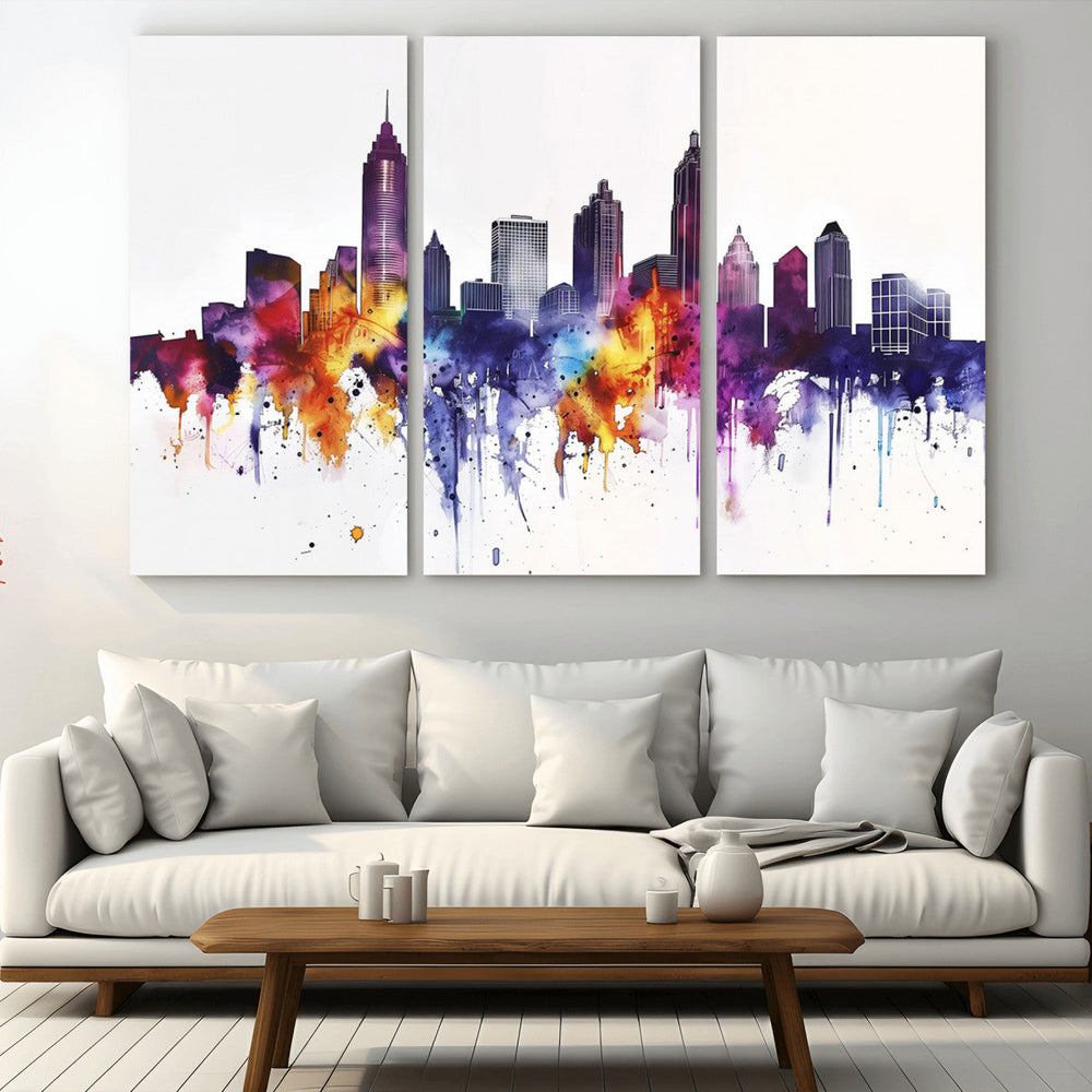 Atlanta Skyline Wall Art Canvas Print – Framed Colorful