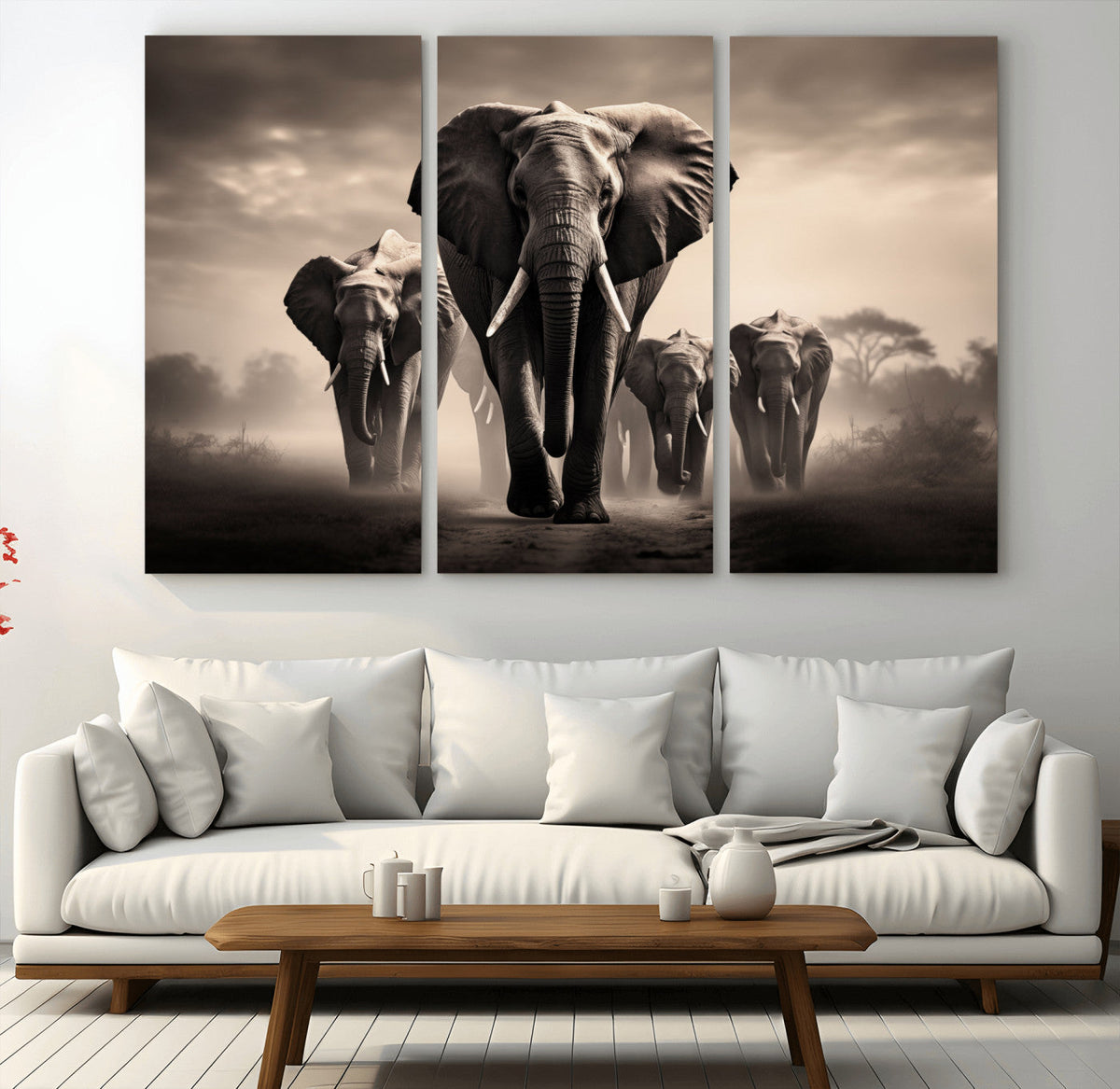 Elephant Family Wall Art Canvas Print, Framed Elephant Wall