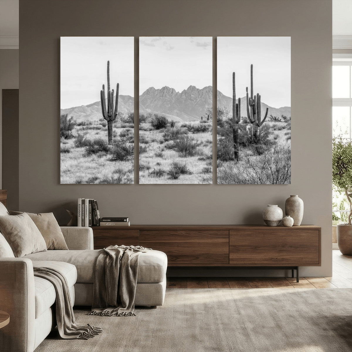 Black White Arizona Desert Canvas Wall Art Cactus Farmhouse