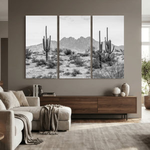 Black White Arizona Desert Canvas Wall Art Cactus Farmhouse