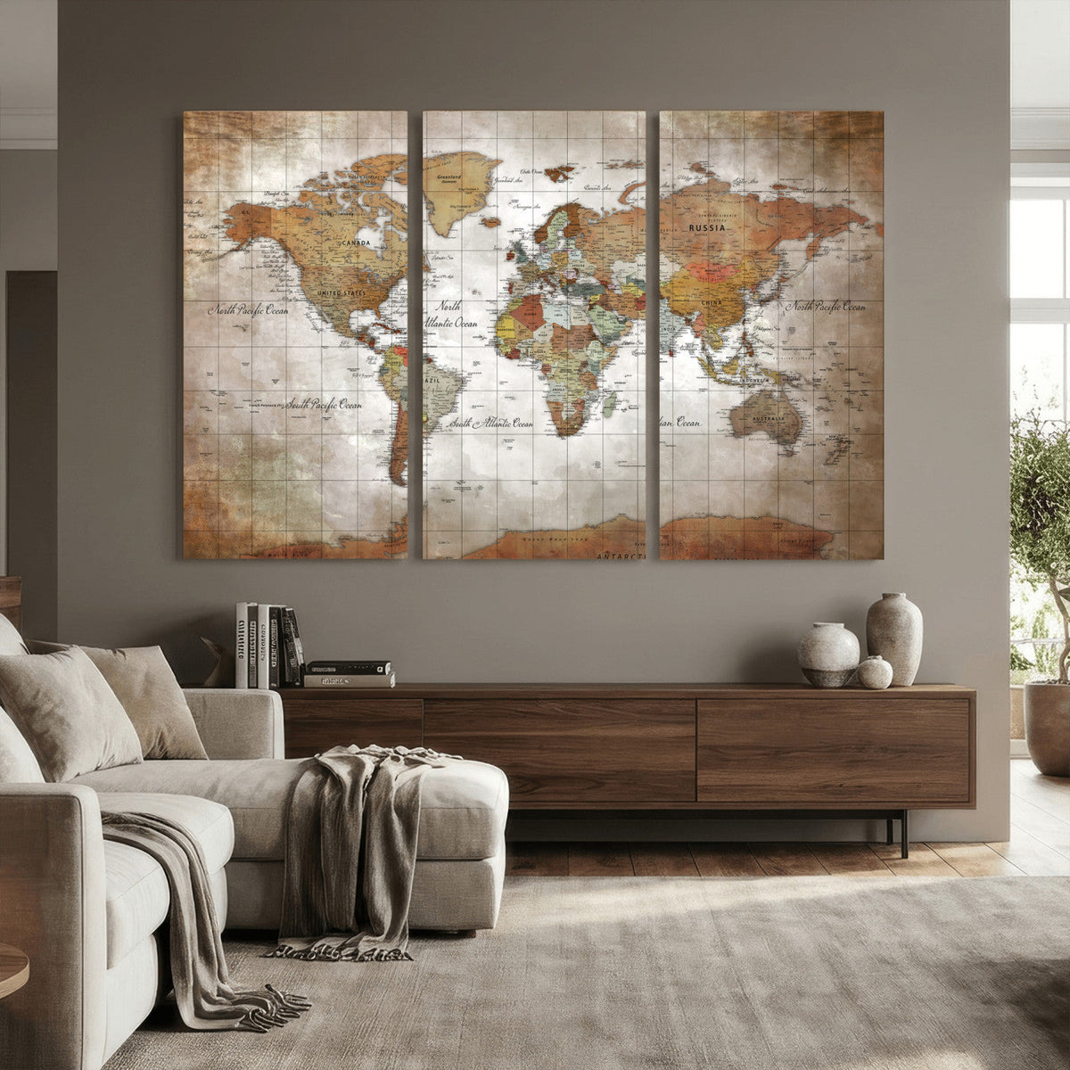 Vibrant Watercolor World Map Canvas Wall Art – Framed Travel