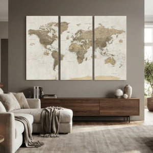 Detailed World Map Wall Art Canvas Print