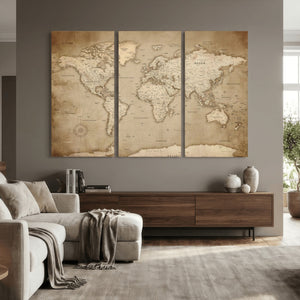 Colorful Watercolor World Map Canvas Wall Art – Framed