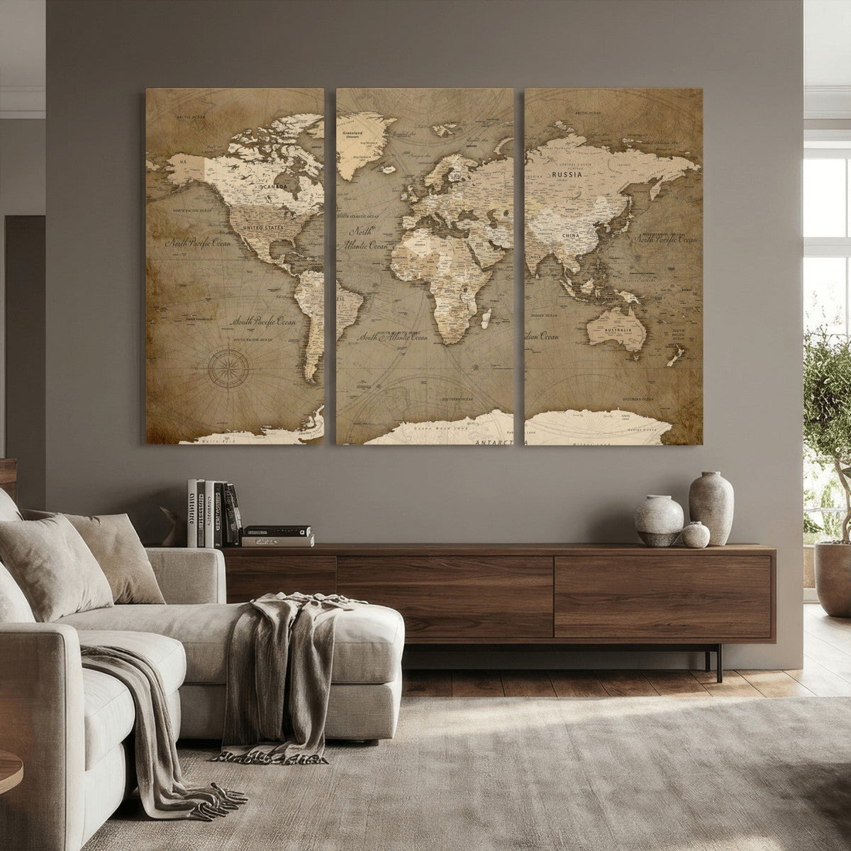 World Map Wall Art Canvas Print, Framed Map Art Picture
