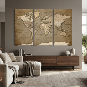World Map Wall Art Canvas Print, Framed Map Art Picture