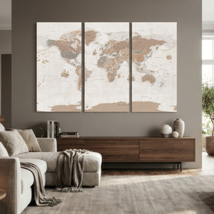 Framed Large World Map Canvas Print for Office Decor