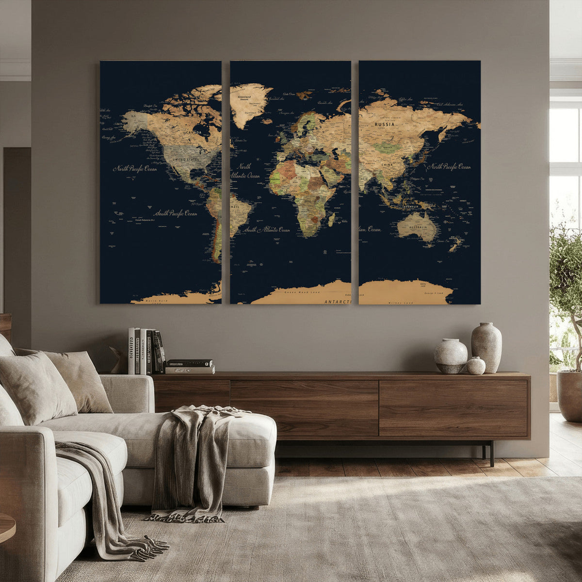 Vintage World Map Canvas on the Dark Background Wall Art