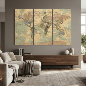 Vintage World Map Wall Art | Ready to Hang and Framed