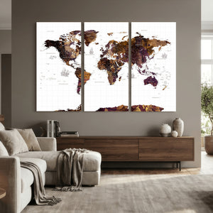 Rustic World Map Wall Art Canvas Print | Large World Map on