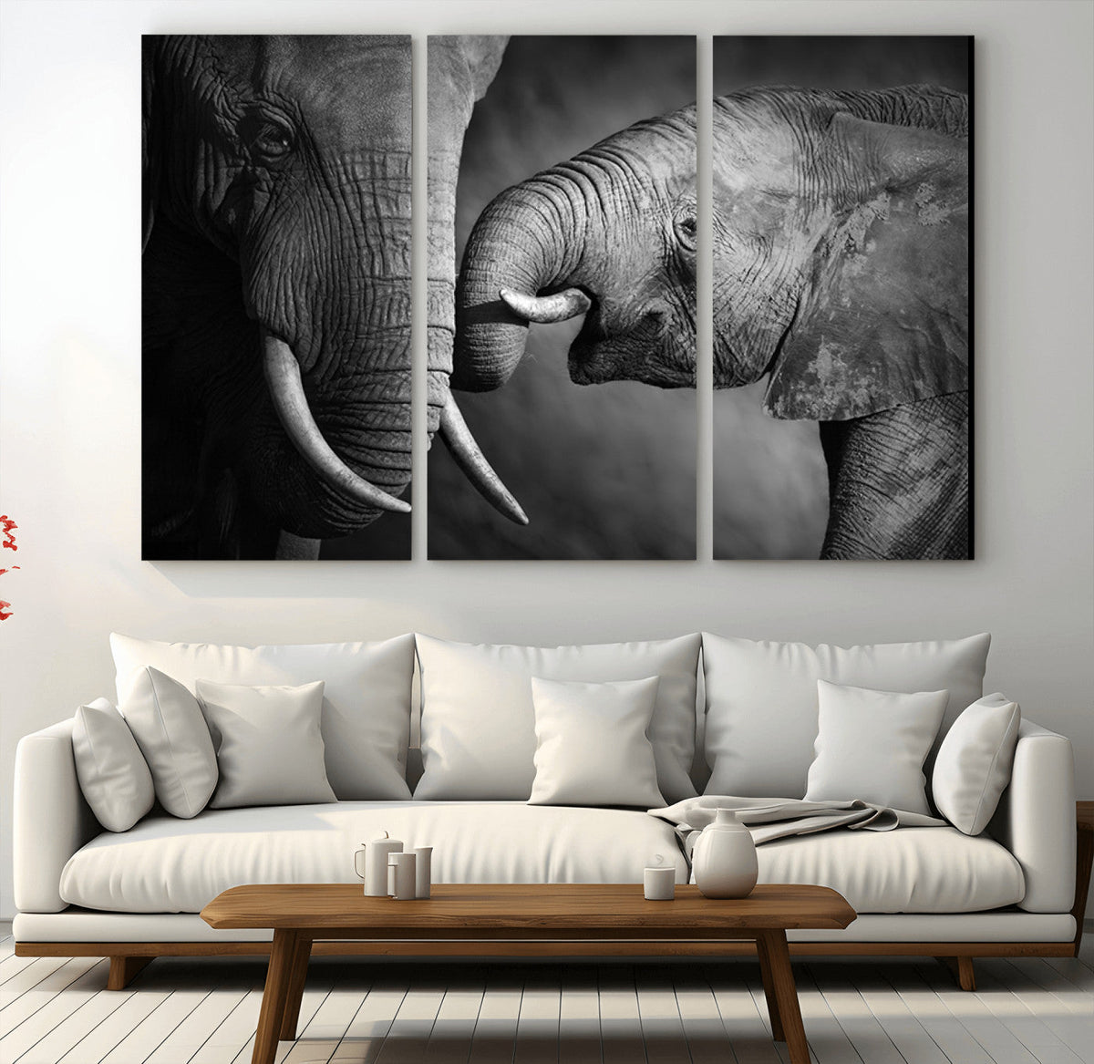 Elephant Family Wall Art Canvas, Framed Elephant Family