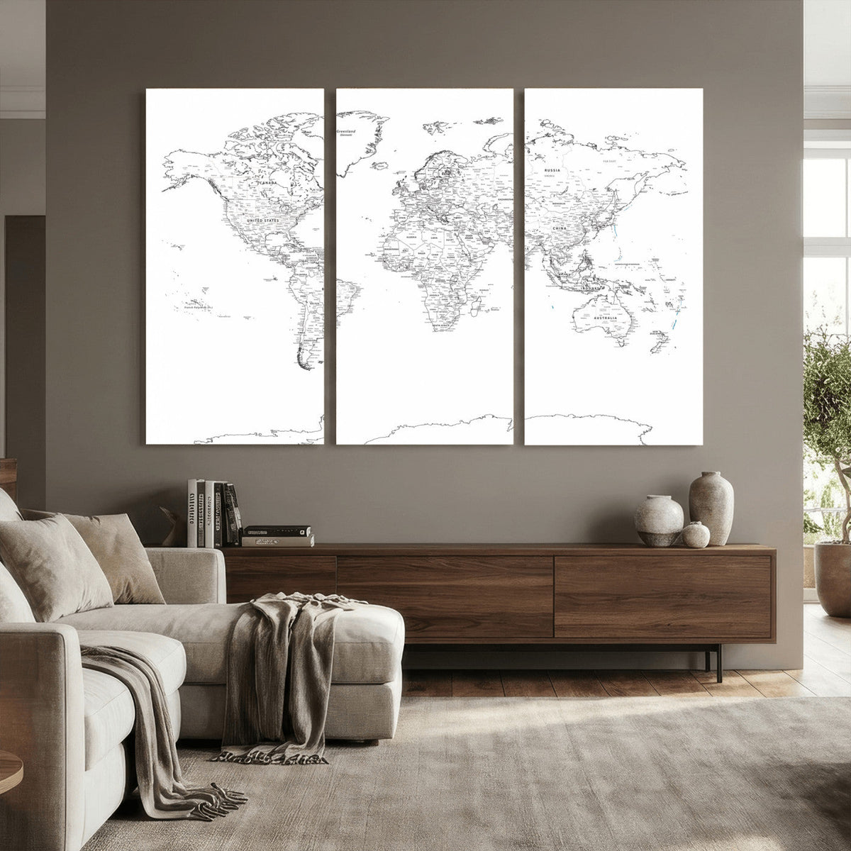 World Map Canvas Print – Framed Modern Detailed Map of the