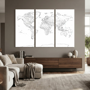 World Map Canvas Print – Framed Modern Detailed Map of the