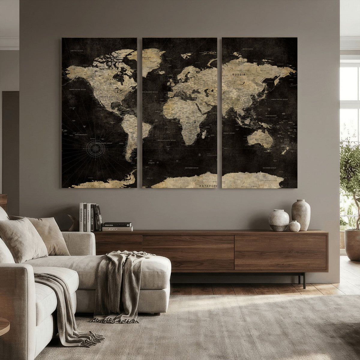 Push Pin World Map Canvas Wall Art Print, Interactive Travel