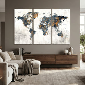World Map Wall Art Canvas Print for Office Wall Decor