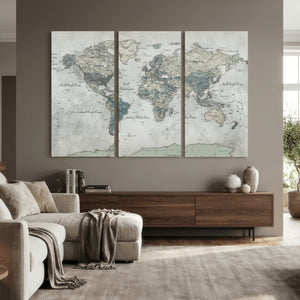 Neutral Vintage World Map Canvas Wall Art Print, Classic Map
