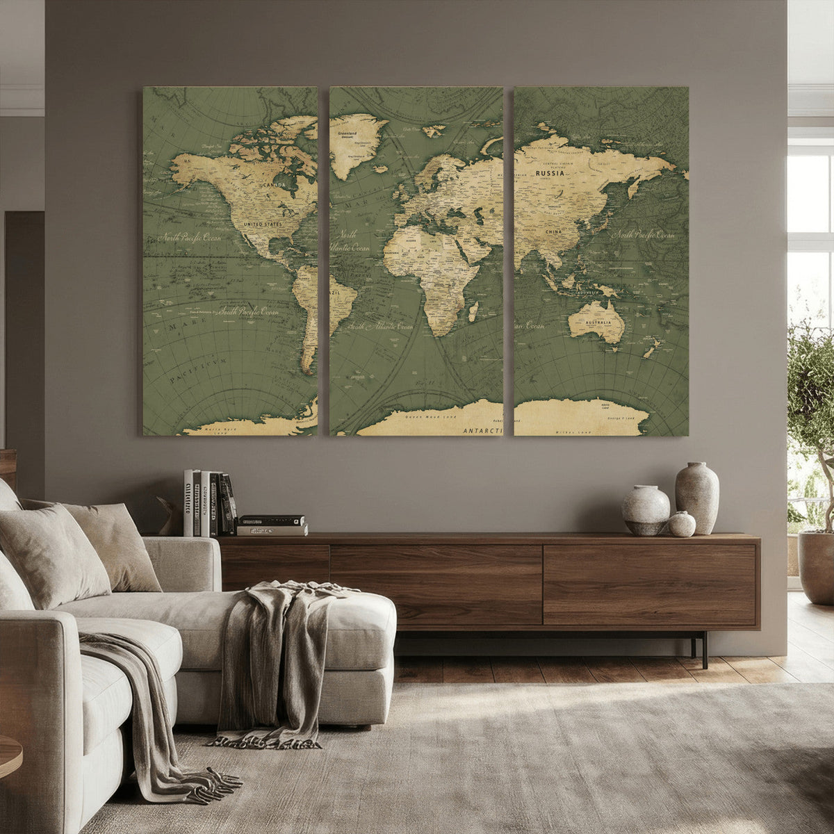 Large World Map Canvas Wall Art Print for Study Room Decor -