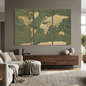 Large World Map Canvas Wall Art Print for Study Room Decor -