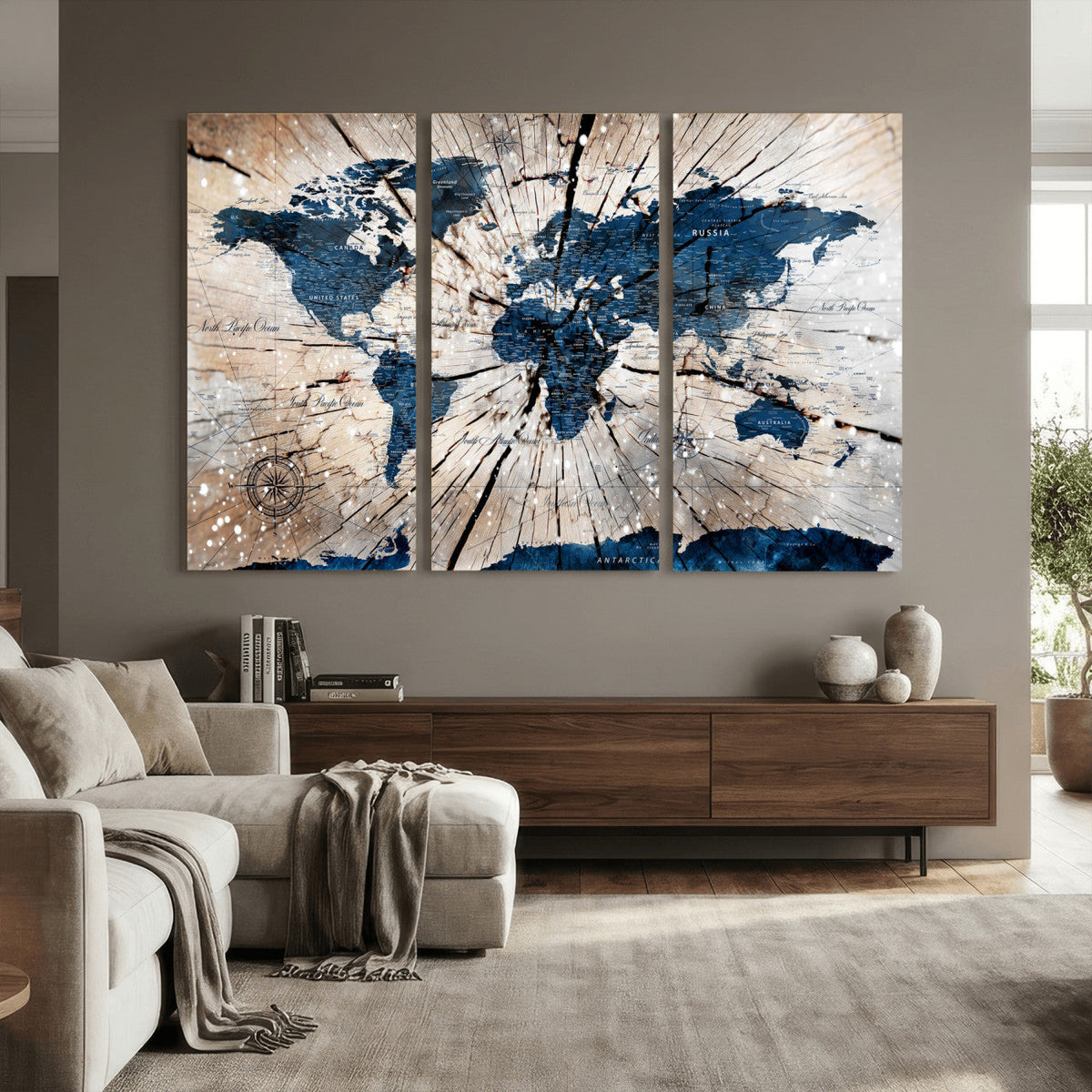 Rustic World Map Canvas Print – Framed Wall Art for Couples,