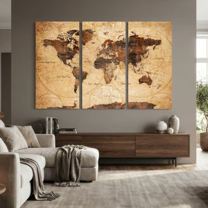 Modern Red and Gray World Map Canvas Print – Framed Wall Art
