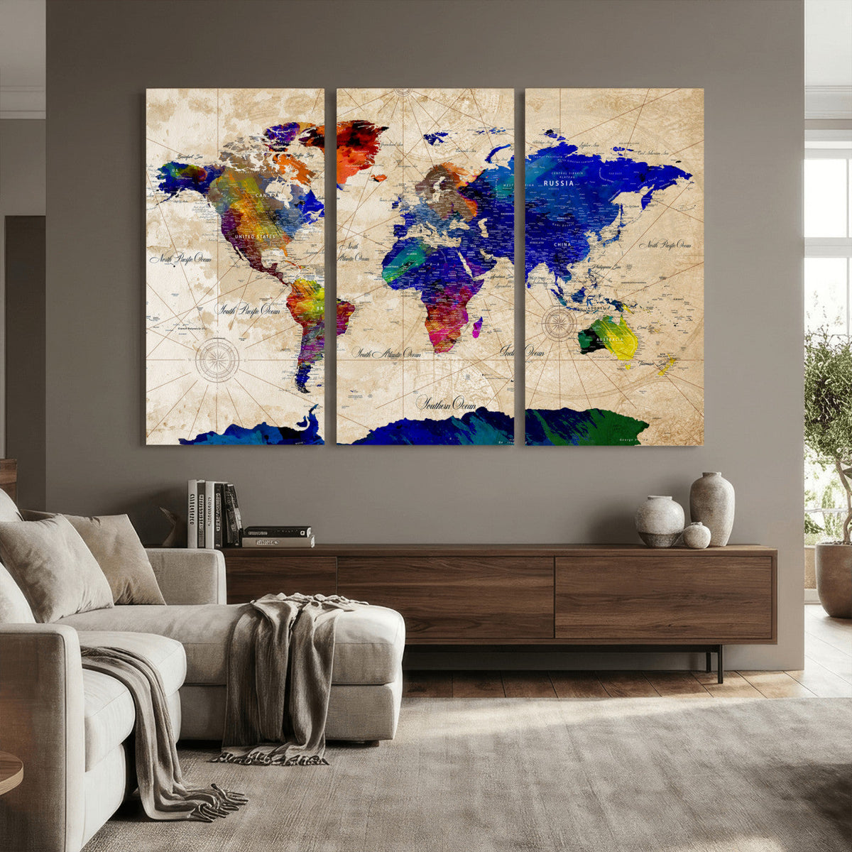 Watercolor World Map Canvas Print – Framed Wall Art for