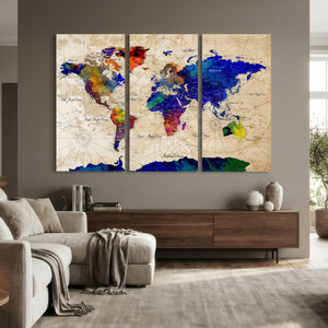 Watercolor World Map Canvas Print – Framed Wall Art for