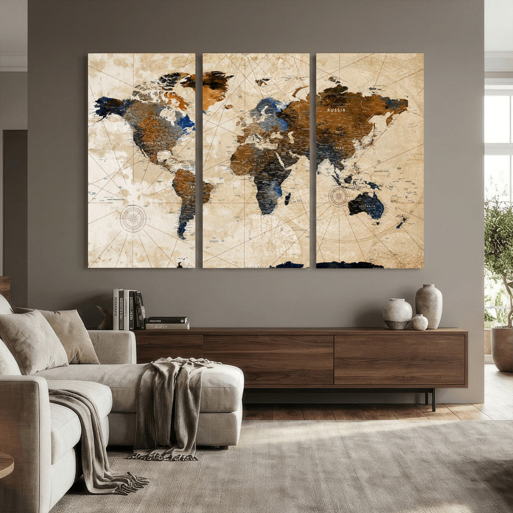 World Map Canvas Print – Framed Travel Map Wall Art for