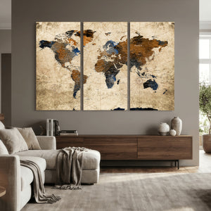 World Map Wall Art Canvas Print, Modern Decorative Framed