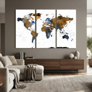World Map Wall Art Canvas Print, Modern Decorative Framed