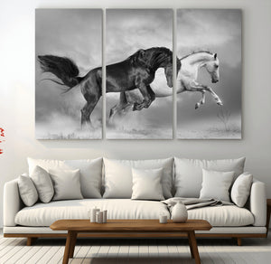 Wild Horses Wall Art Canvas Print – Framed Black and White