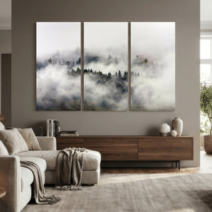 Foggy Forest Wall Art Canvas Print, Misty Pine Tree