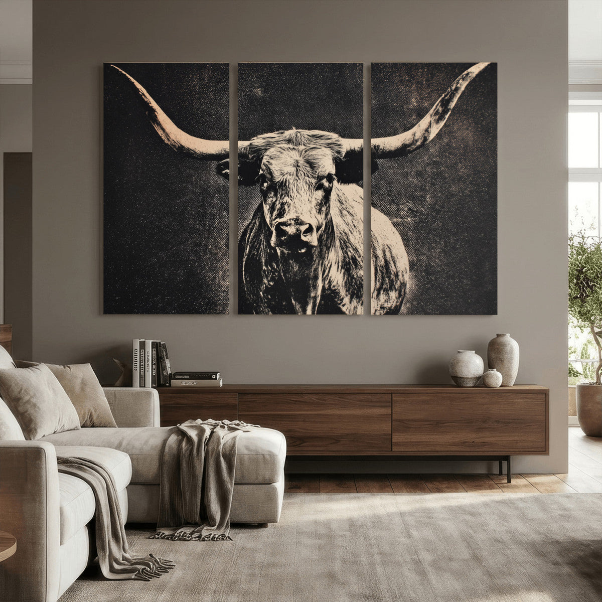 Vintage Texas Longhorn Bull Wall Art Canvas Print, Cow