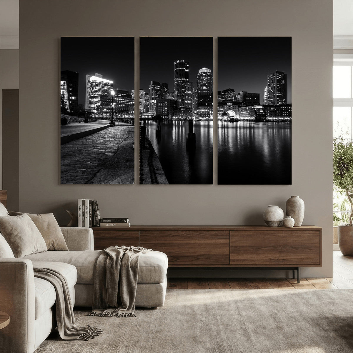 Boston Wall Art Canvas Print, Boston City Downtown Night