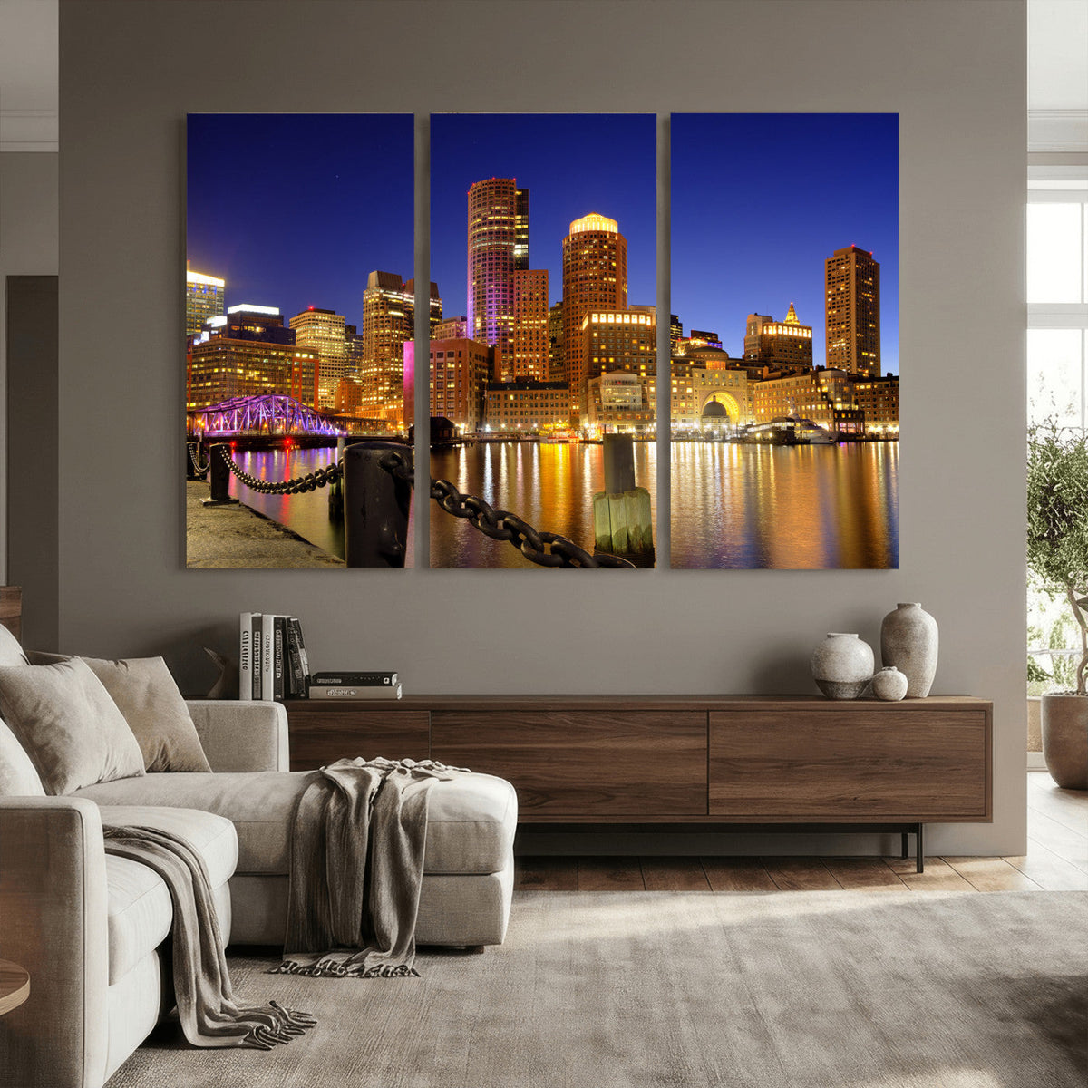 Boston Wall Art Canvas Print, Boston City Downtown Night