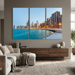 Chicago Wall Art Canvas Print, Chicago City Downtown Night