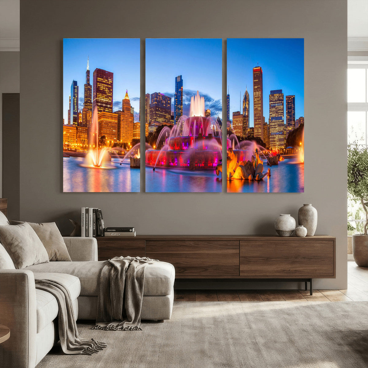 Chicago Wall Art Canvas Print, Chicago City Downtown Night