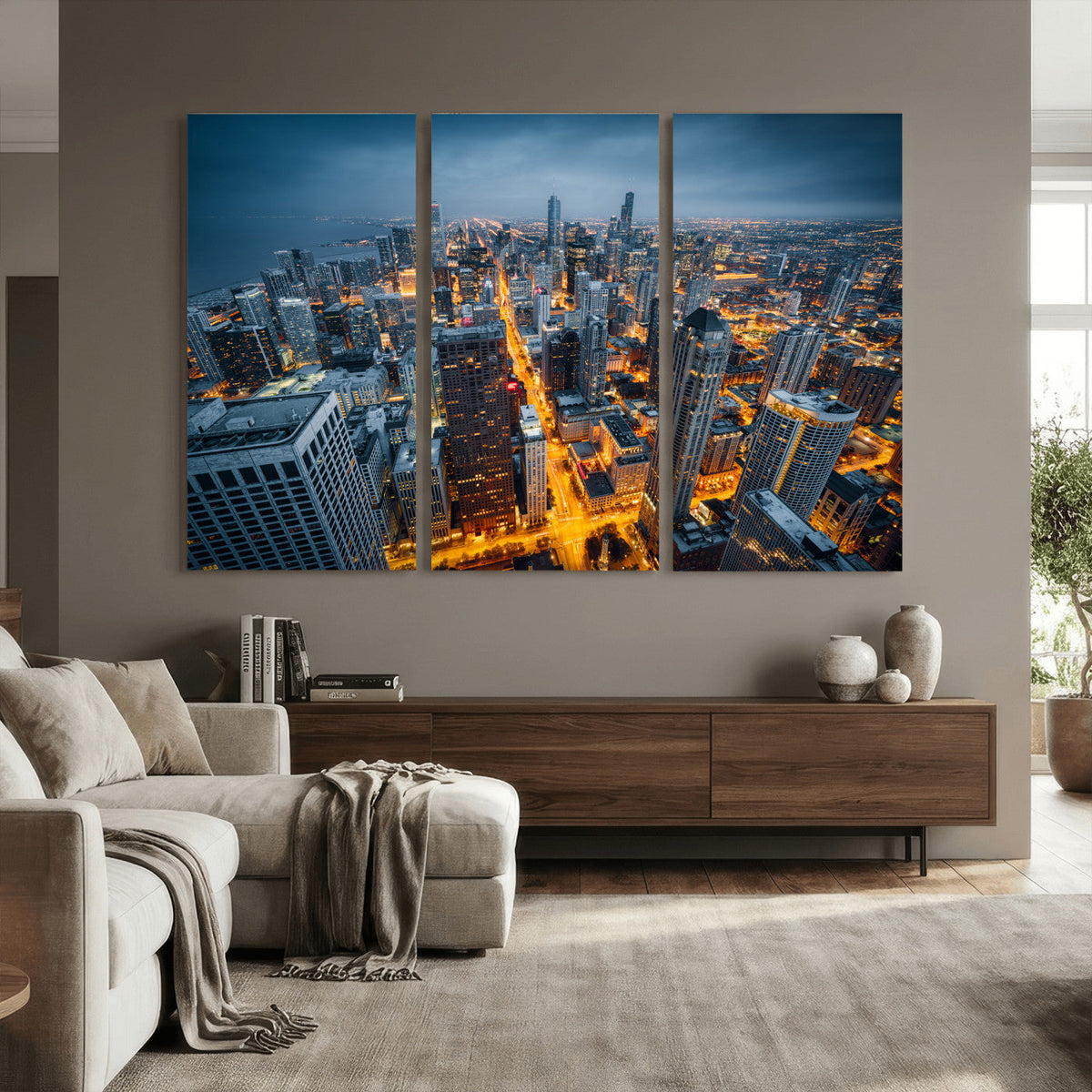 Chicago Wall Art Canvas Print - Chicago City Downtown Night