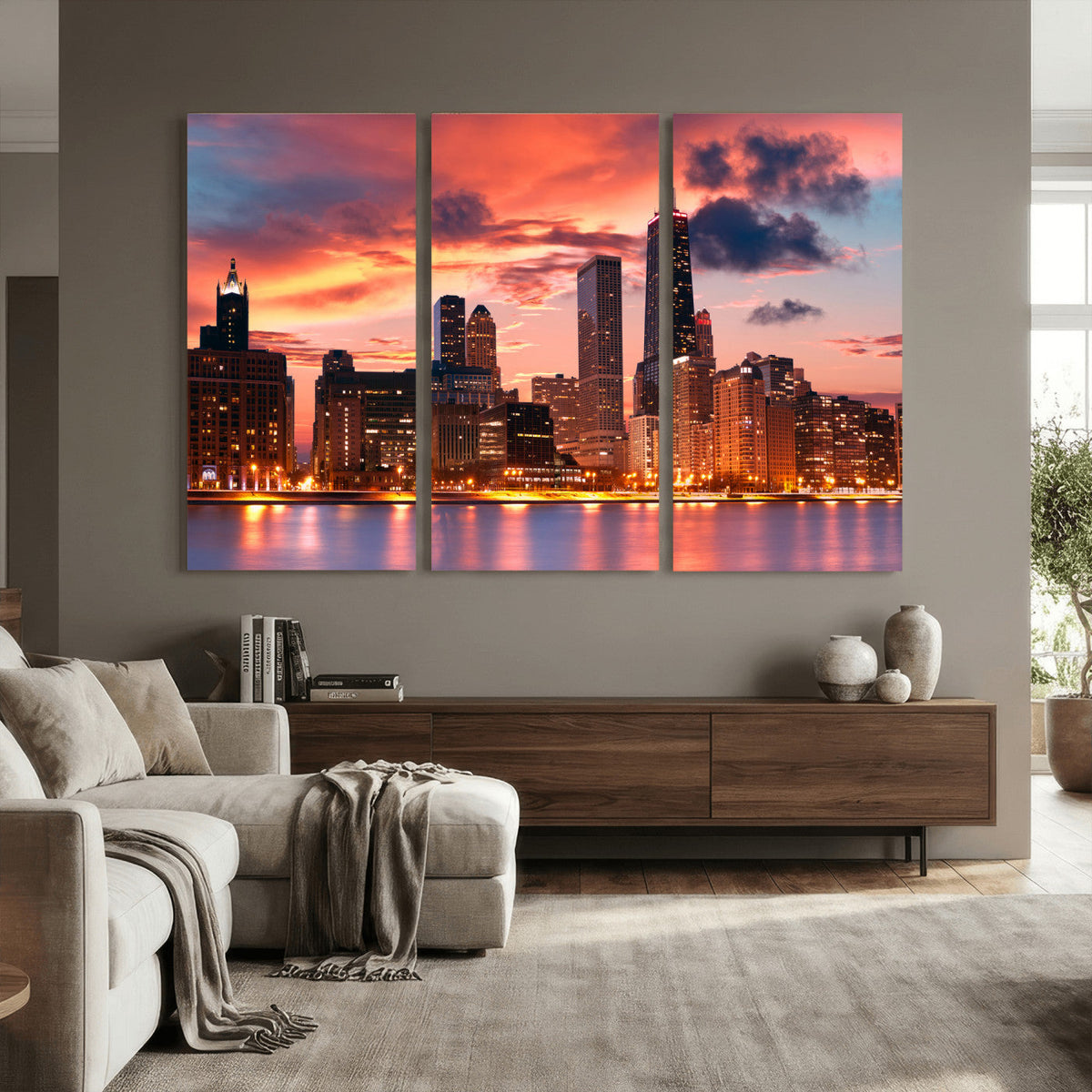 Chicago Wall Art Canvas Print - Chicago City Downtown Night