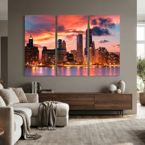 Chicago Wall Art Canvas Print - Chicago City Downtown Night