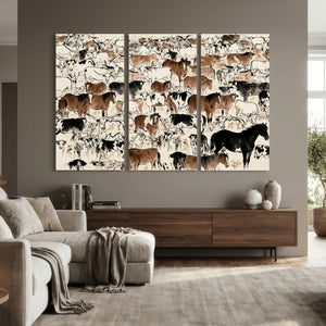 Farmhouse Animals Horse Longhorn Cow Wall Art Canvas Print -