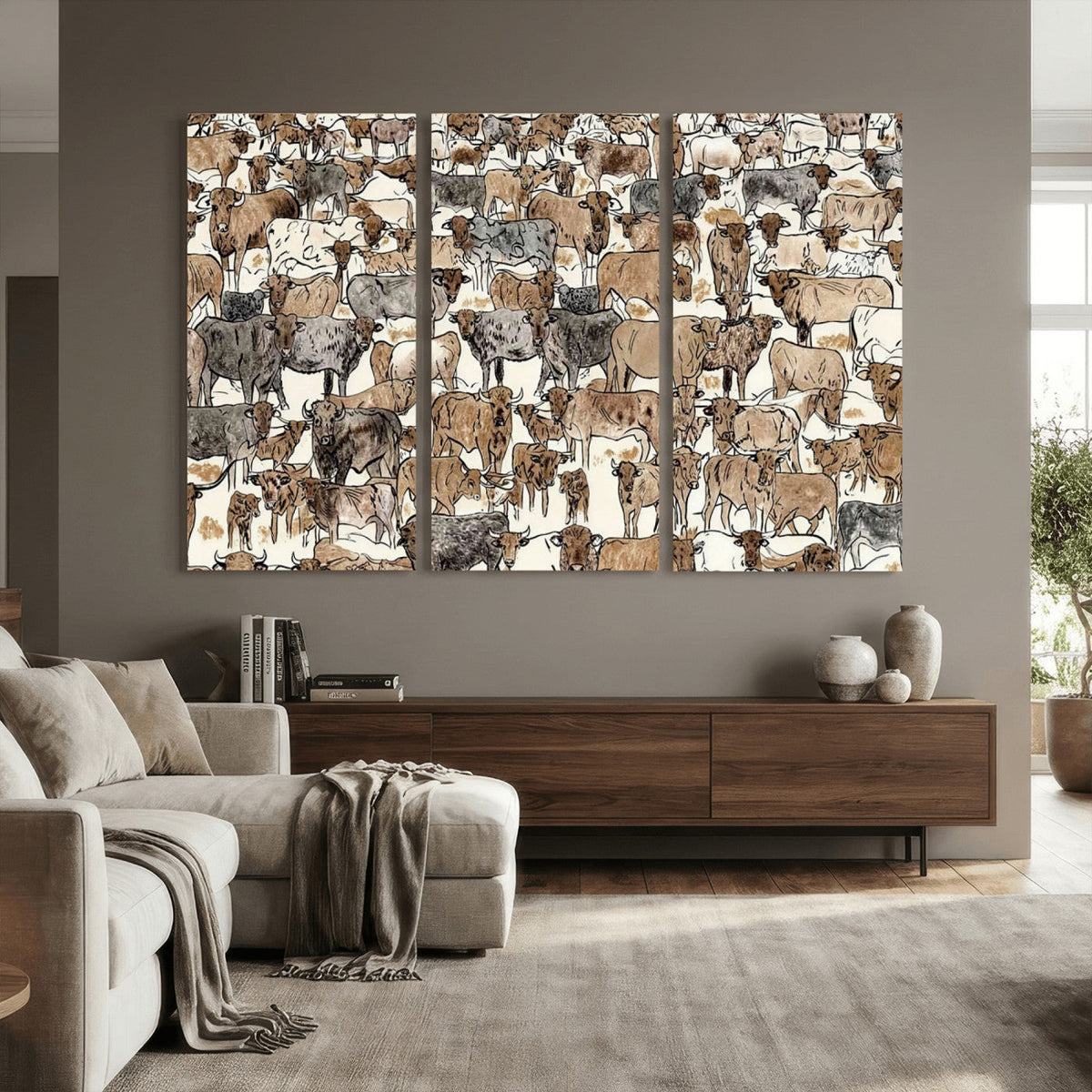 Abstract Longhorn Wall Art Canvas Print - Cow Animal Drawing