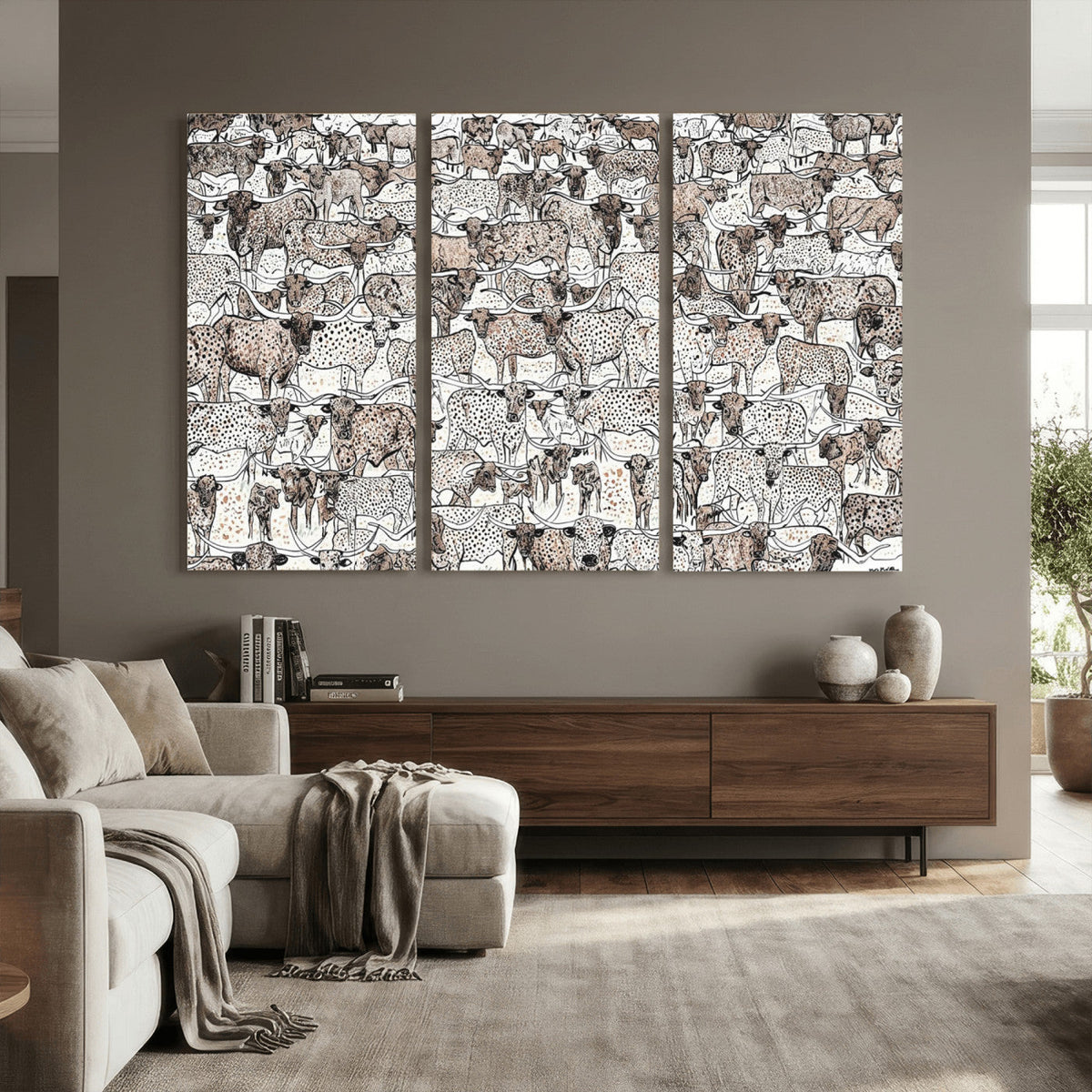 Abstract Texas Cow Wall Art Canvas Print - Farm Longhorn