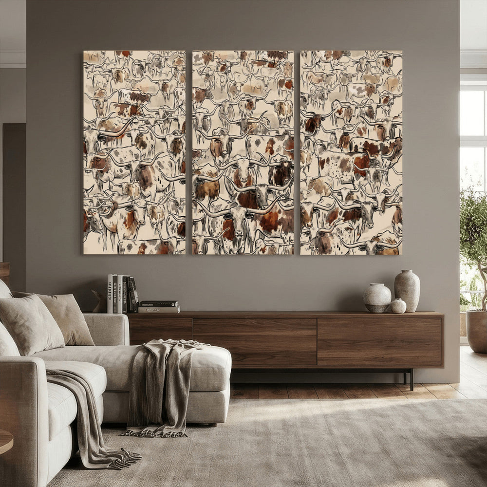 Abstract Longhorn Wall Art Canvas Print - Farm Animal