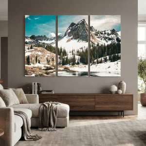 Snowy Mountain Wall Art Canvas Print, Alpine Pine Forest
