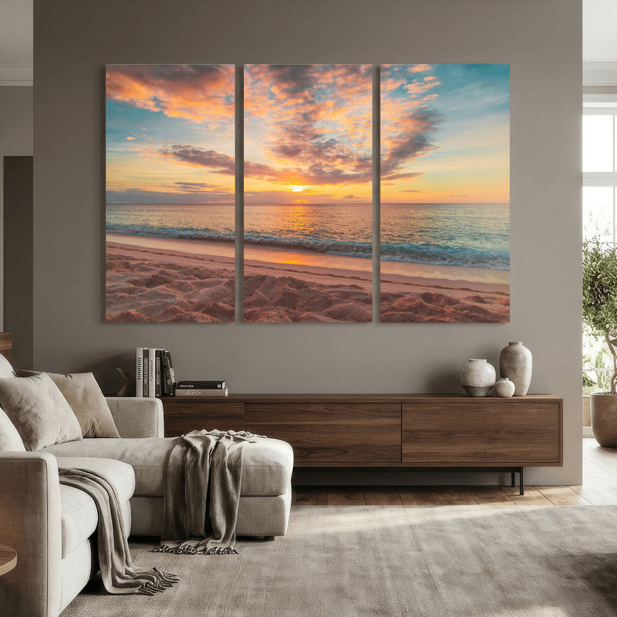Sunset Beach Wall Art Canvas Print – Soft Coastal
