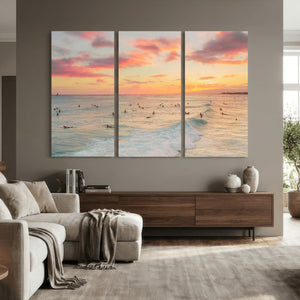 Sunset Beach Wall Art Canvas Print – Soft Coastal