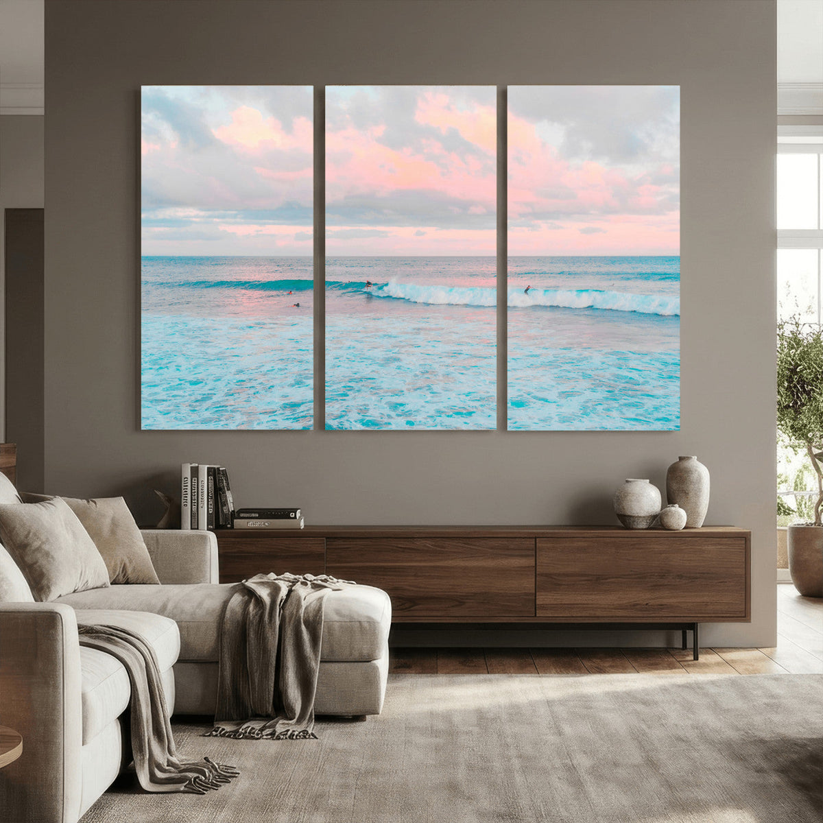 Ocean Wave Wall Art Canvas Print, Pastel Surf Seascape